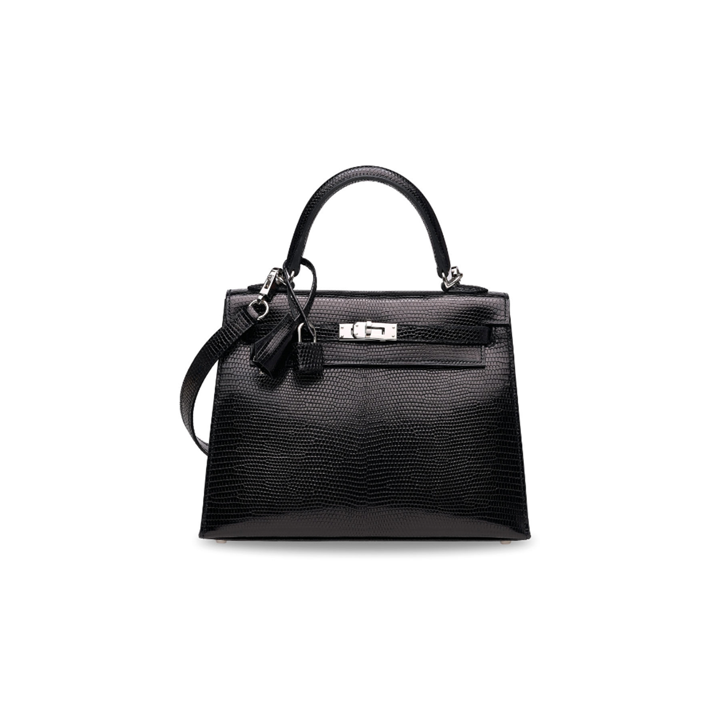 HERMÈS MASTER KELLY 25 BLACK LIZARD PALLADIUM HARDWARE (25*17*7cm) 